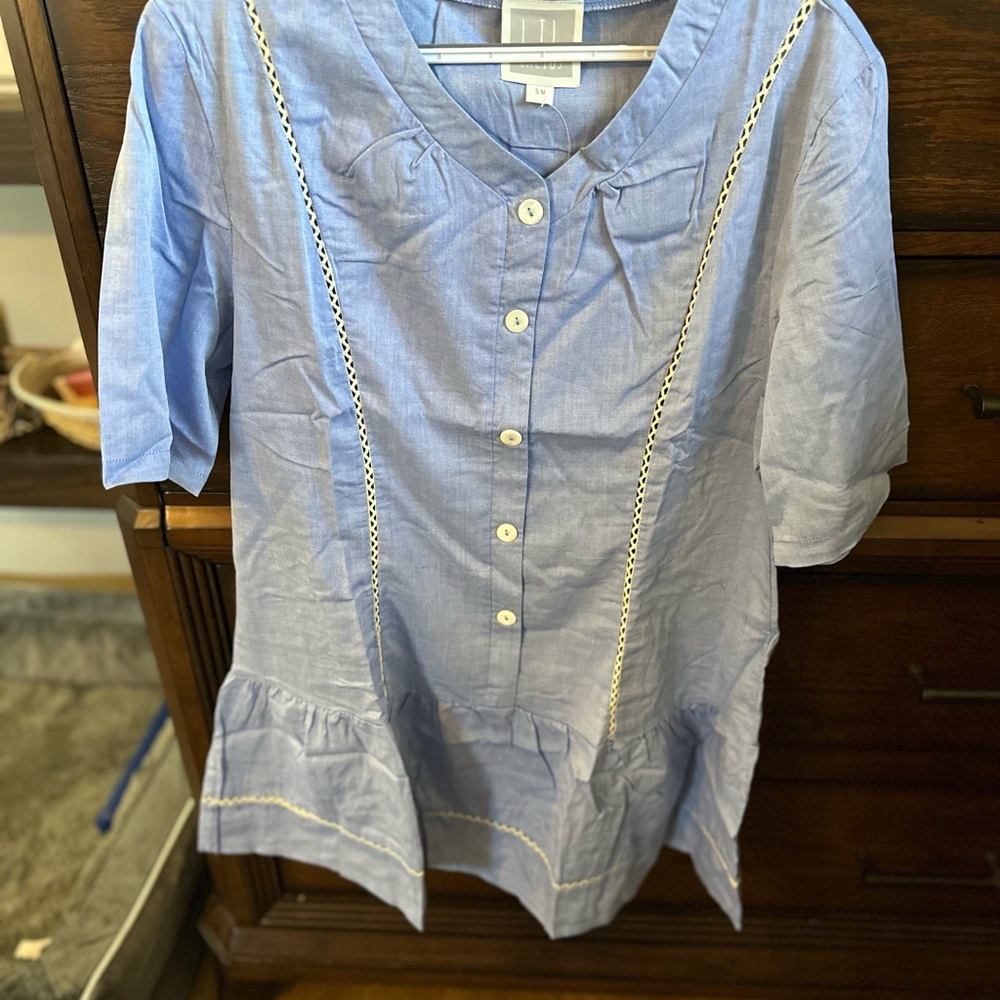 Little Cactus Light Blue Ruffle Hem Cottagecore Dress S/M
NWT